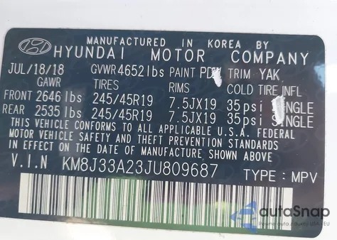 2018 Hyundai Tucson Value from USA, damaged, VIN KM8J33A23JU809687